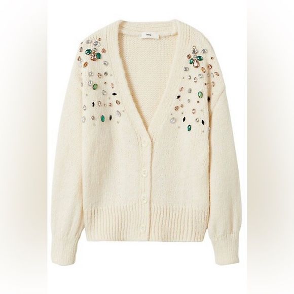 MANGO Crystal-Applique Cardigan NWT - Picture 1 of 9